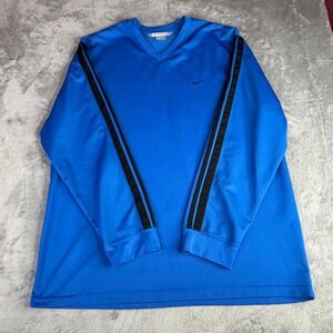 Nike Long Sleeve Shirt Mens XXL Blue Black‎ V-Neck Athletic Stripe H40408HON